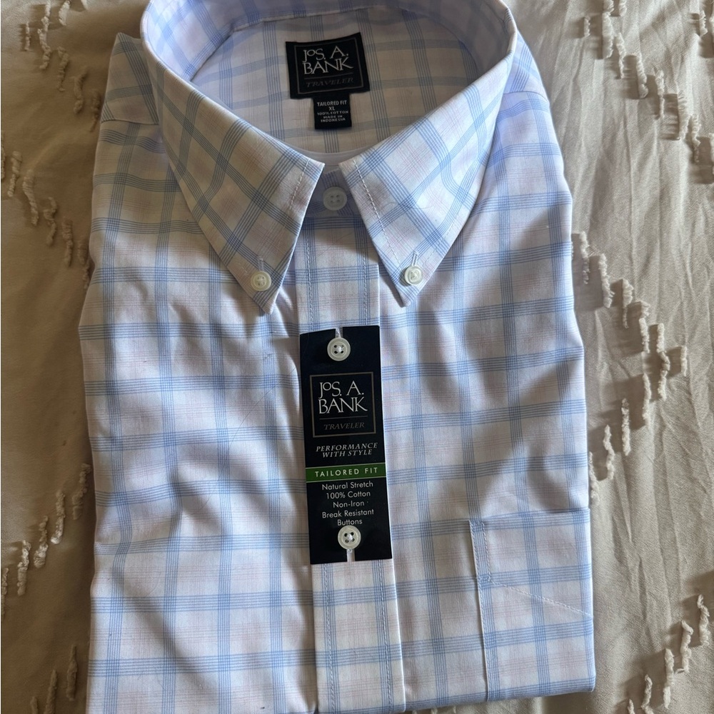Jos. A. Bank Light Blue and White Plaid Dress Shirt